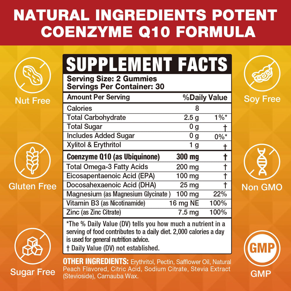 VAJYKEWJY CoQ10 gummies front label highlighting the high absorption formula.