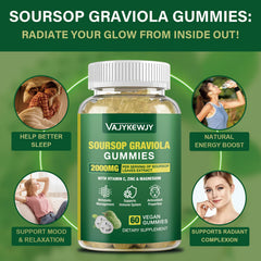 VAJYKEWJY Soursop Gummies jar open reveals chewy texture and aroma.