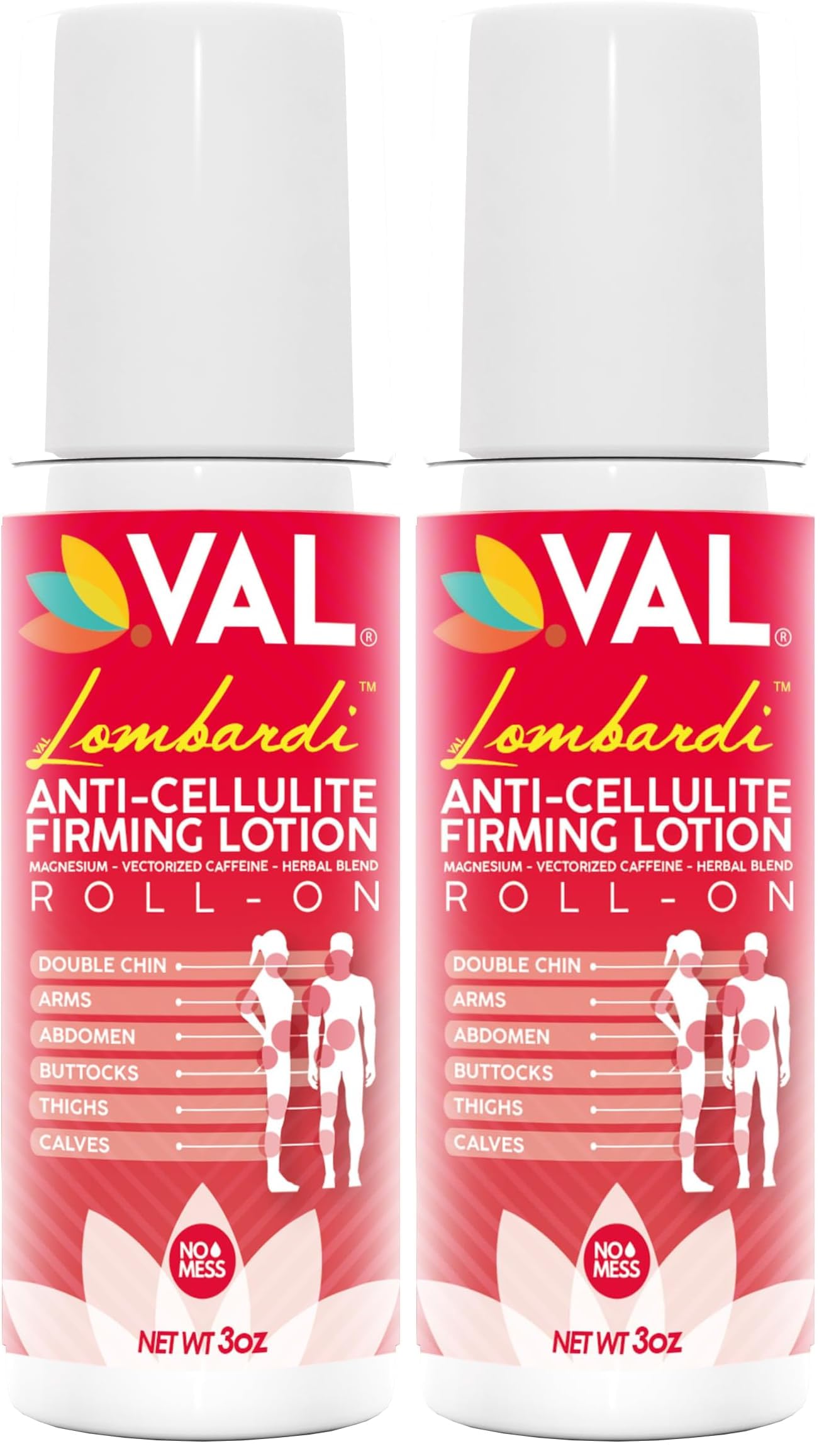 VAL Anti Cellulite Firming Roll-On bottle shown for quick on-the-go use.