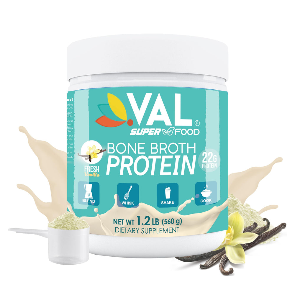 Close-up of inulin, MCT oil, and pea protein ingredients in VAL powder.