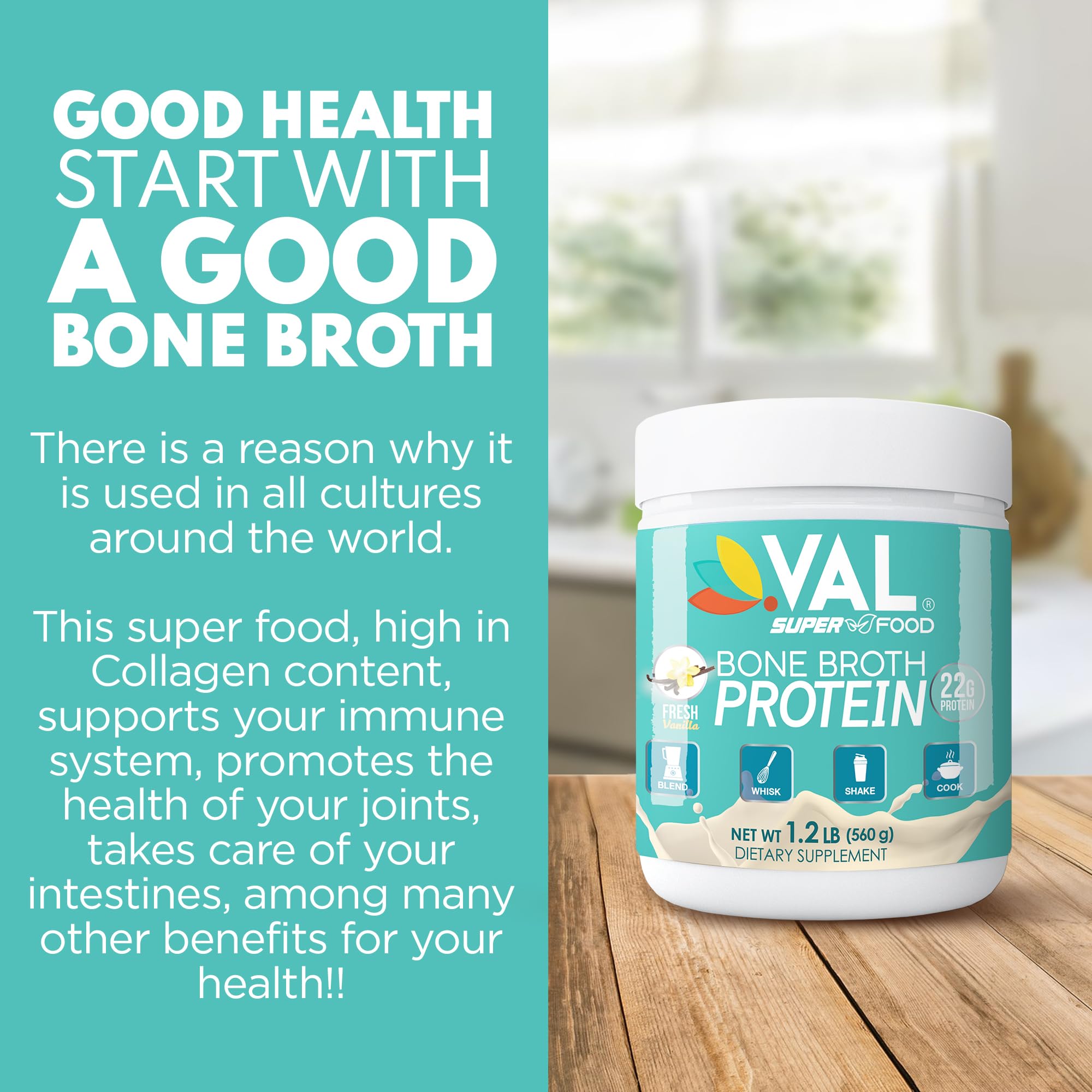 VAL Bone Broth Protein Powder vanilla swirl in smoothie