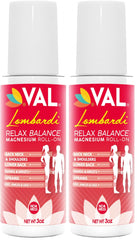 VAL Lombardi magnesium roll-on bottle closeup showing a mess-free relief on-the-go