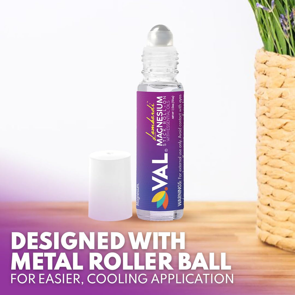 VAL Lombardi magnesium stick roll-on roller-ball close-up shows smooth, mess-free application