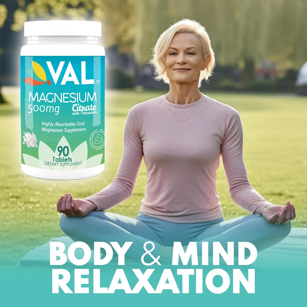 VAL Magnesium Glycinate packaging box indicates a 2-pack of 90 tablets.