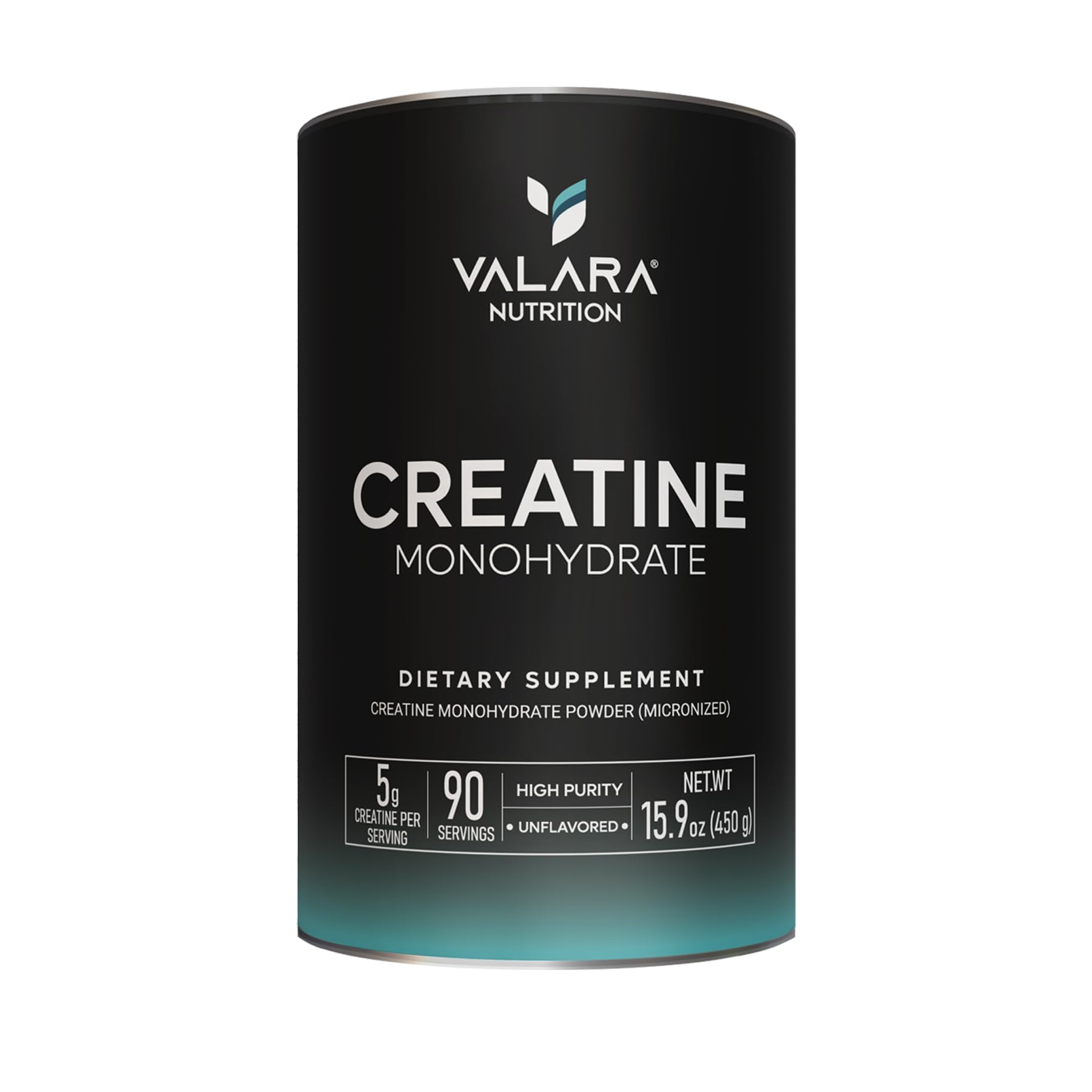 Valara creatine micronized powder in a jar for easy mixing.