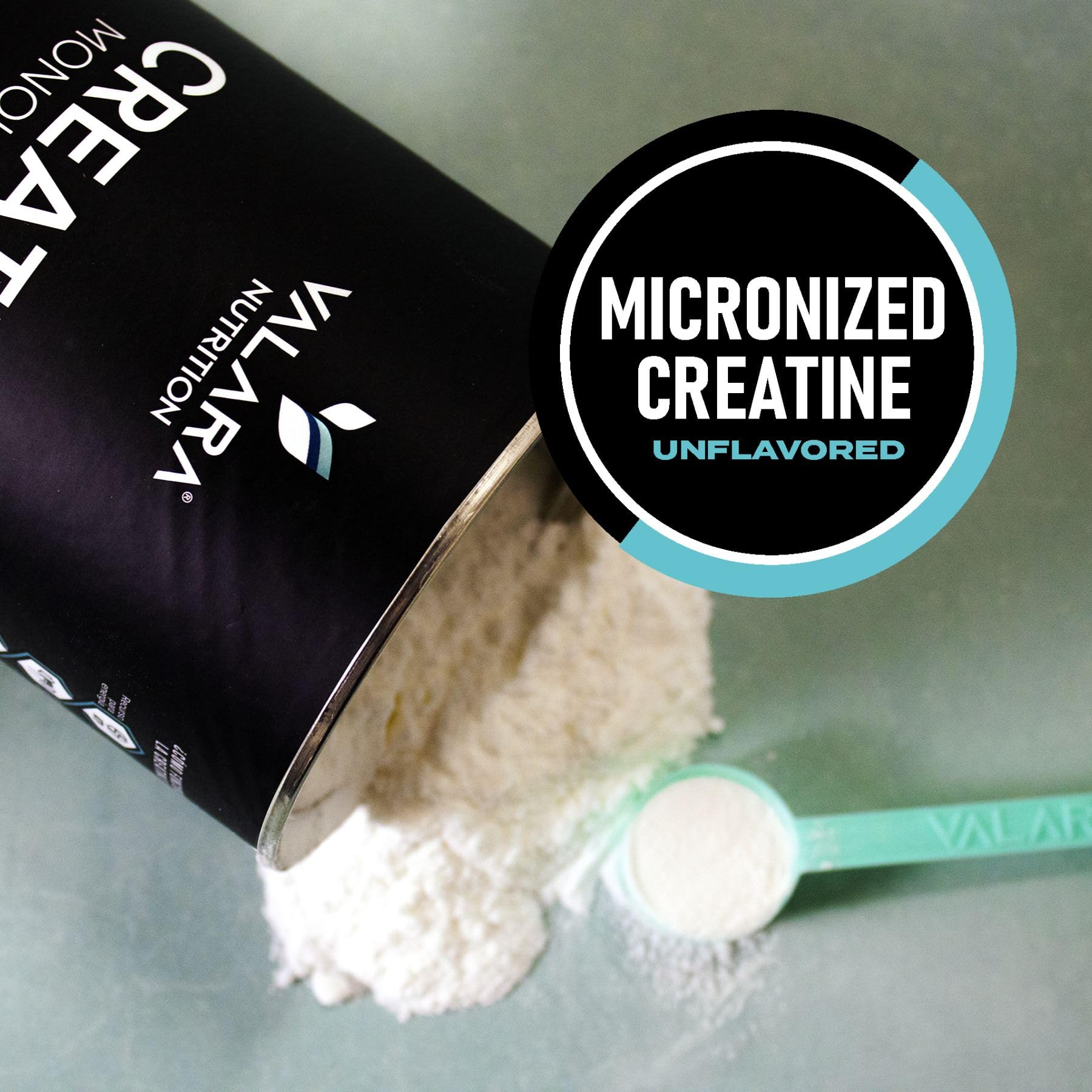 Valara creatine powder in a gym-friendly workout setup.