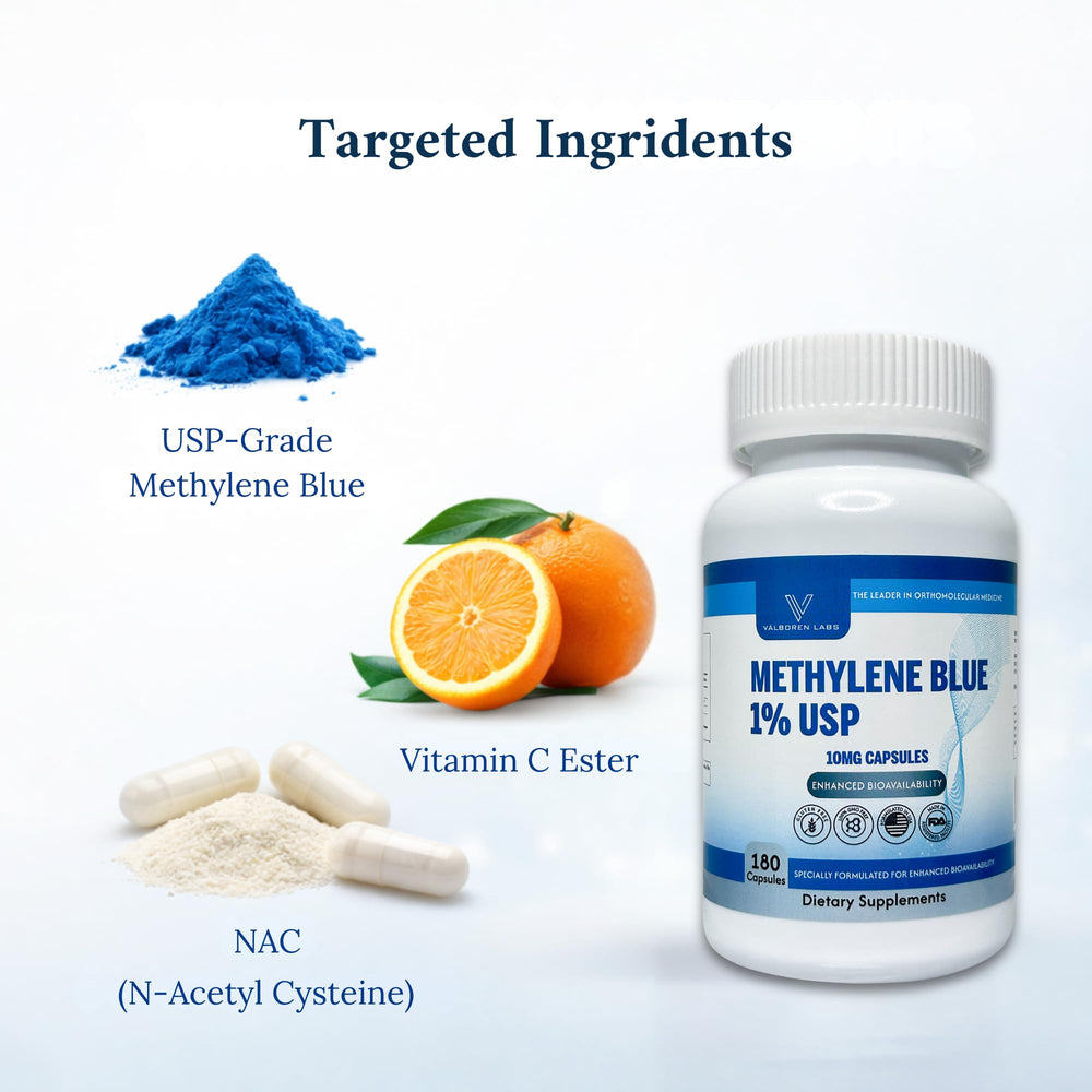 Valboren Labs Methylene Blue USA-made seal indicating quality control.