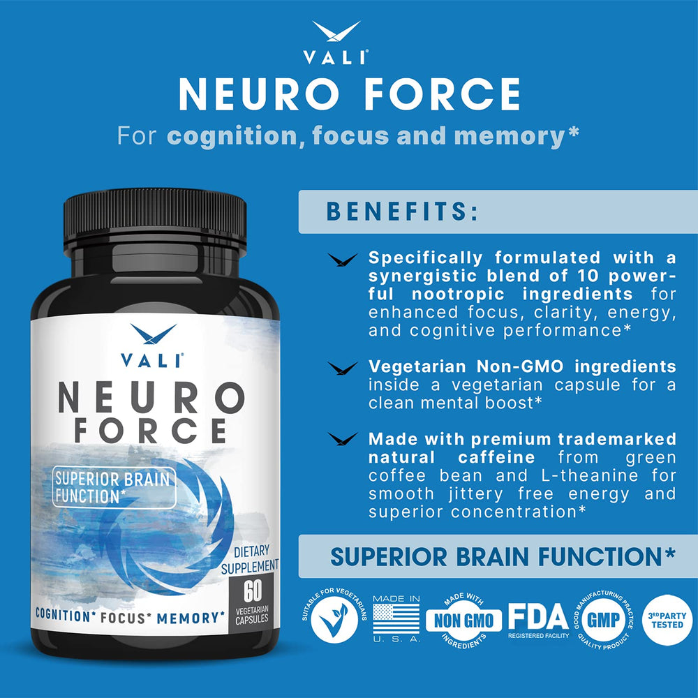 VALI Neuro Force label shot emphasizing transparency and USA-made quality.