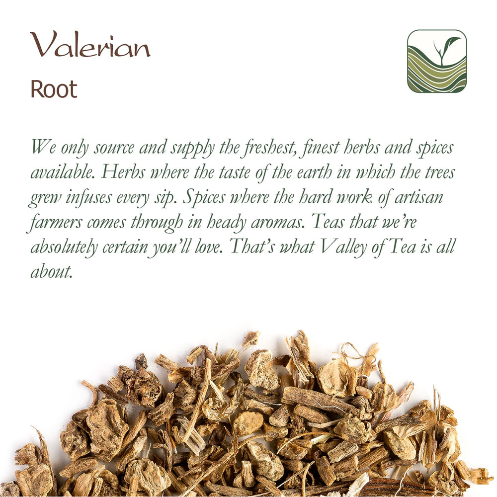 Artisan packaging of Valley of Tea valerian root tea.