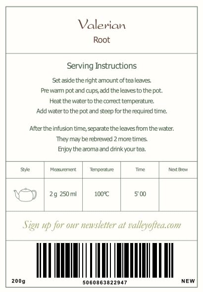 Valley of Tea cup with valerian root tea brew promoting relaxation.