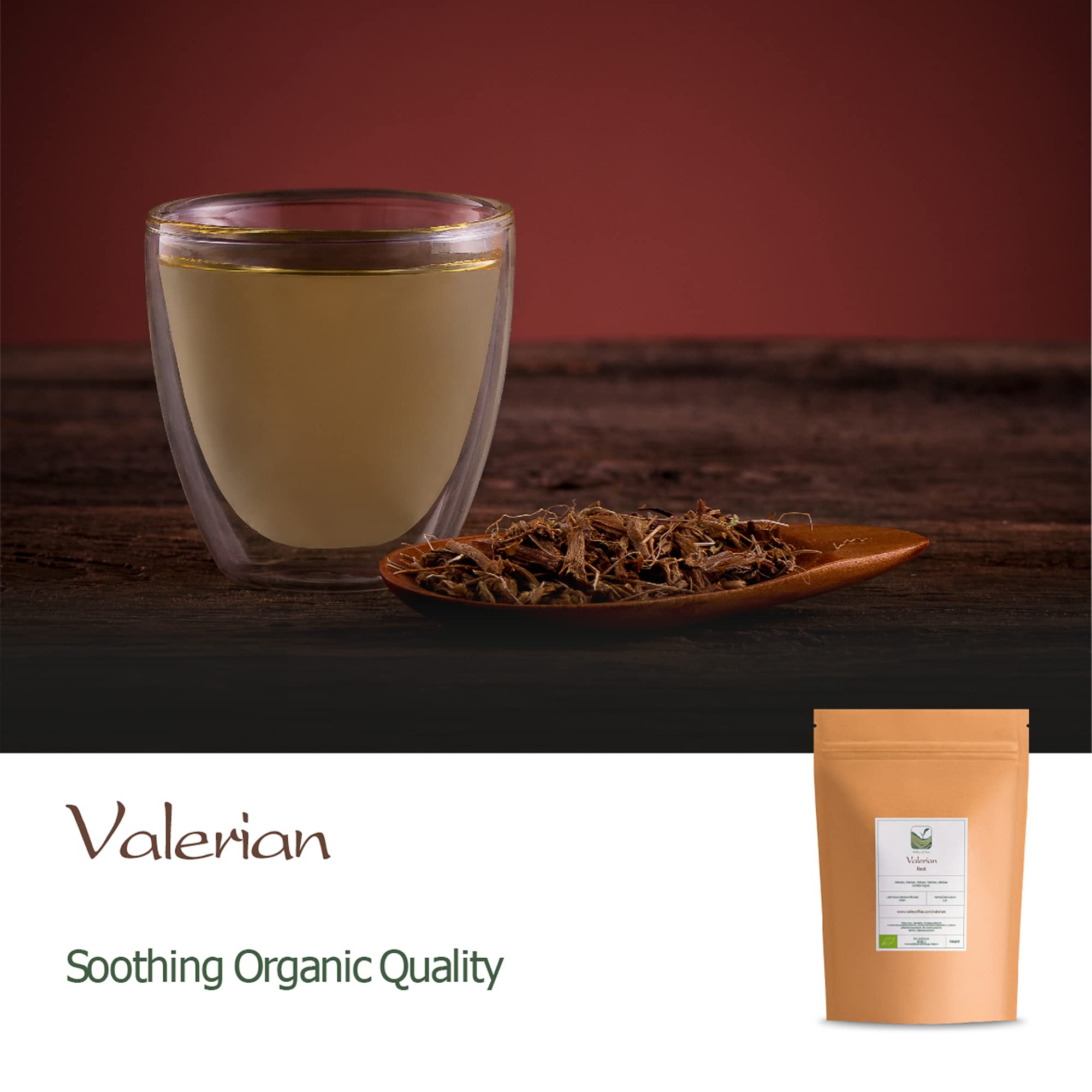 Evening ritual featuring Valley of Tea valerian root tea calming mood.