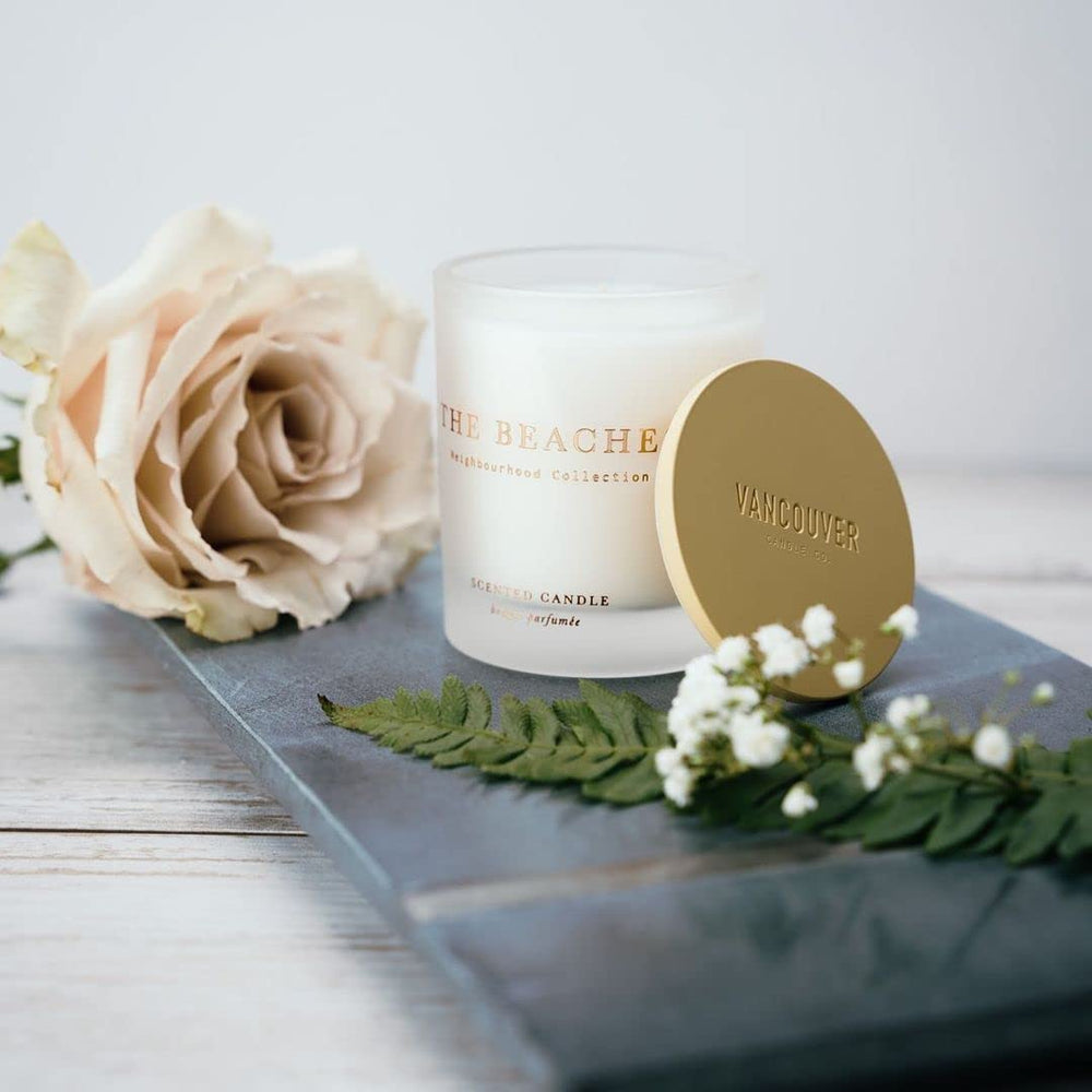 Vancouver Candle Co The Beaches Neighborhood close-up wax-wick highlighting natural essential oils.