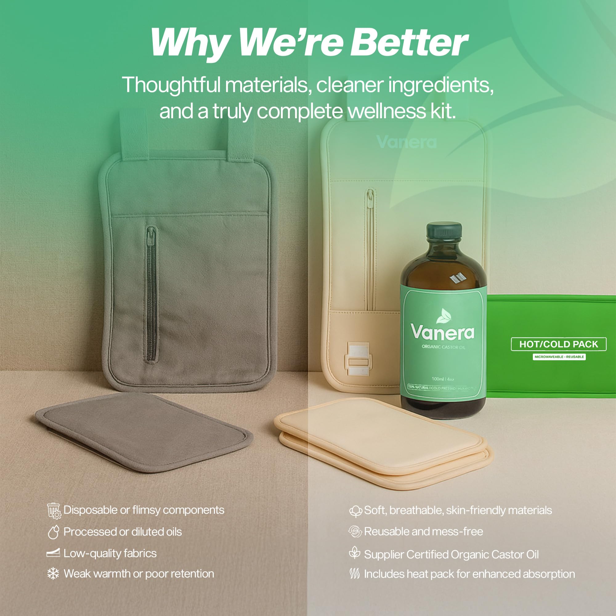 Vanera castor oil bottle demonstrates premium organic oil for daily routines.