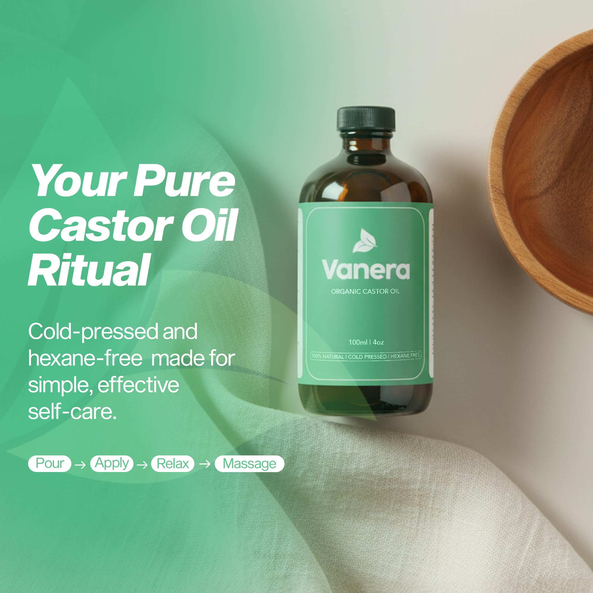 Vanera castor oil texture close-up showing rich, smooth oil for hydration
