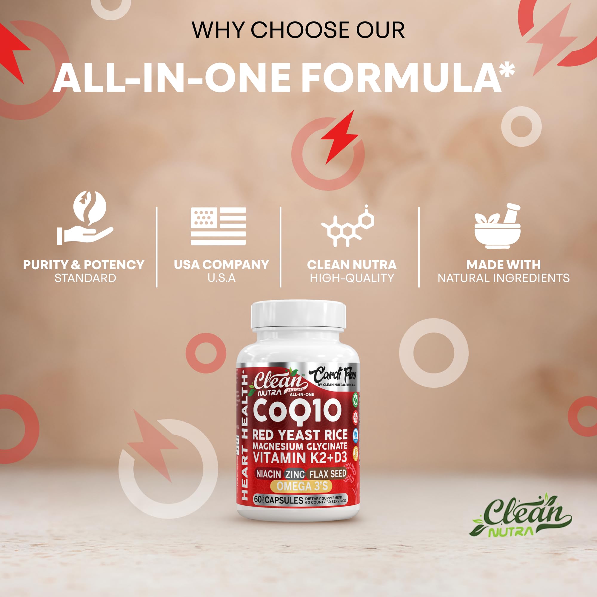 Ingredient panel highlight of CoQ10 magnesium and omega-3