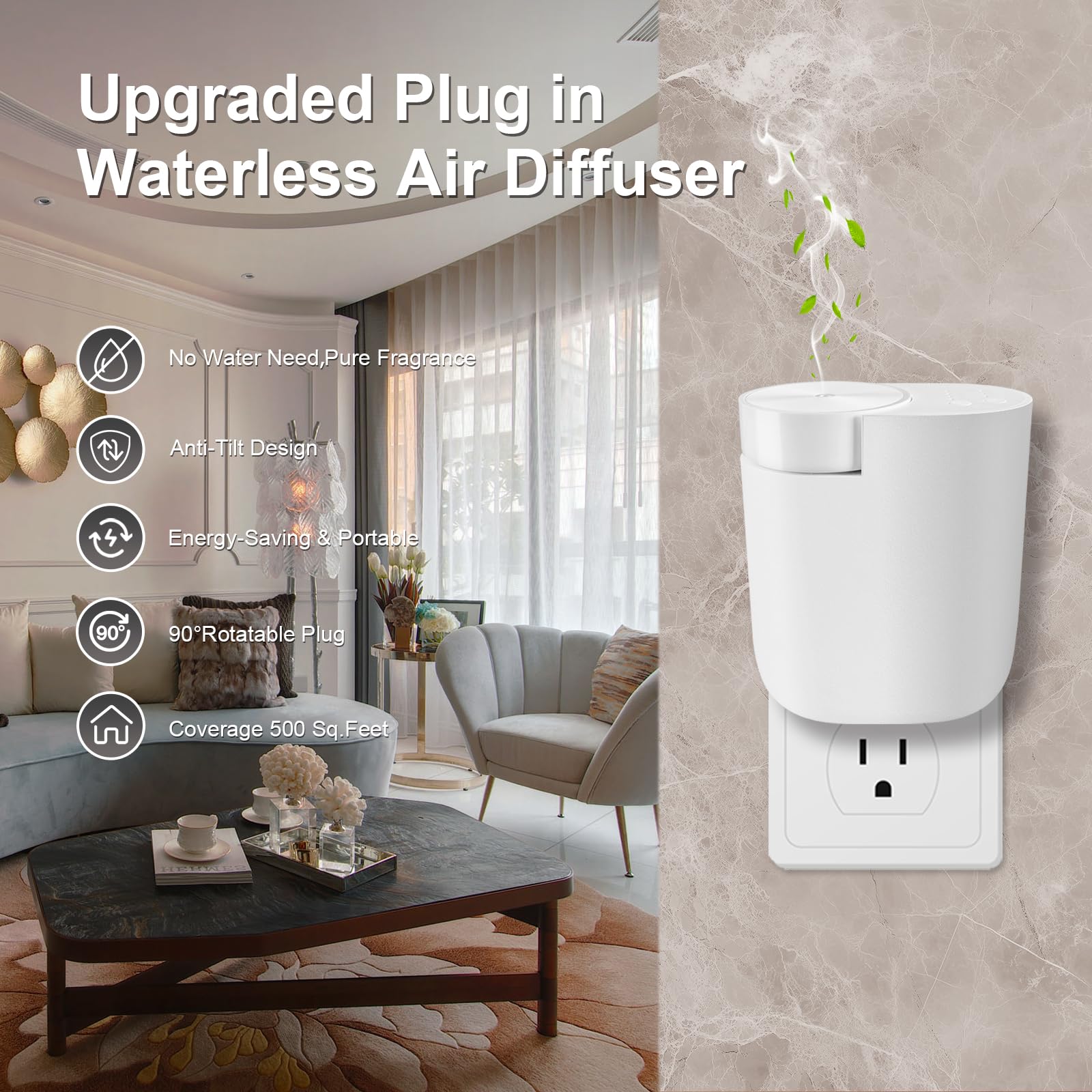 Vasysvi diffuser showing three mist modes with soft glow for customizable aroma