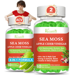 Vazatisi ACV Sea Moss Gummies bottle being poured for easy daily wellness.