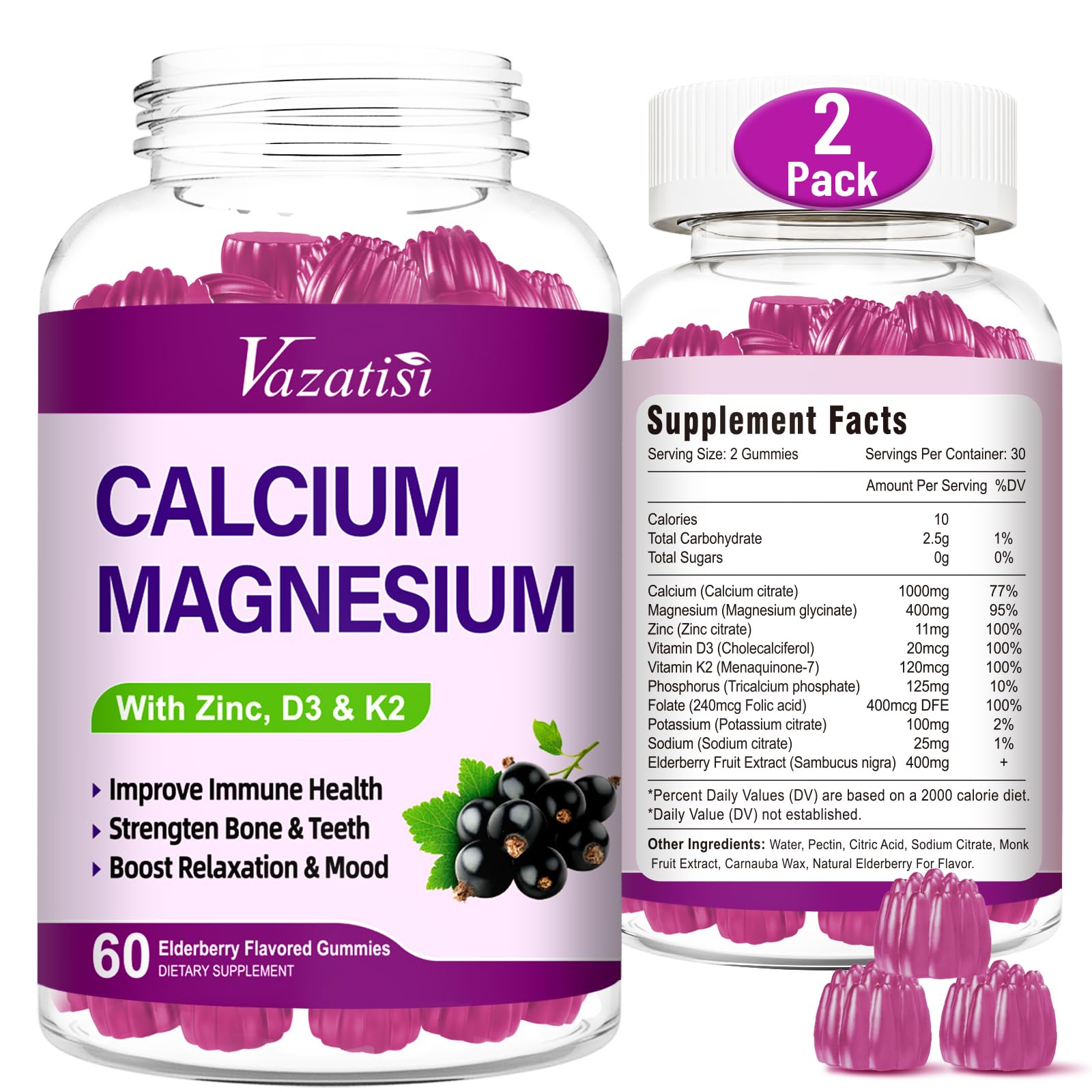Vazatisi Calcium Magnesium Zinc Gummies bottle front signaling daily mineral support