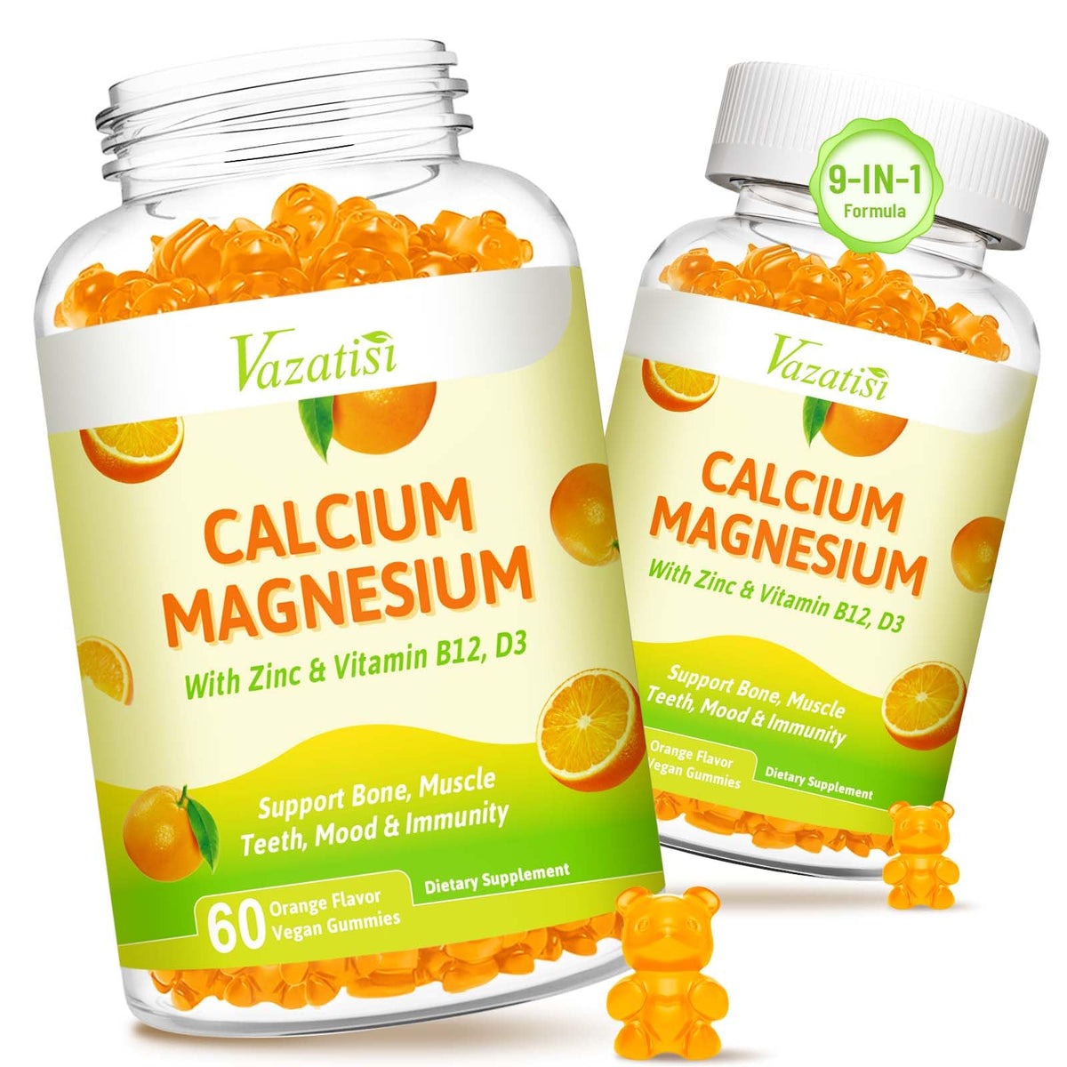 Vazatisi calcium magnesium zinc gummies bottle front for easy daily wellness