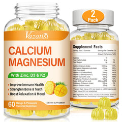 Vazatisi calcium magnesium zinc gummies bottle supports daily wellness routine.
