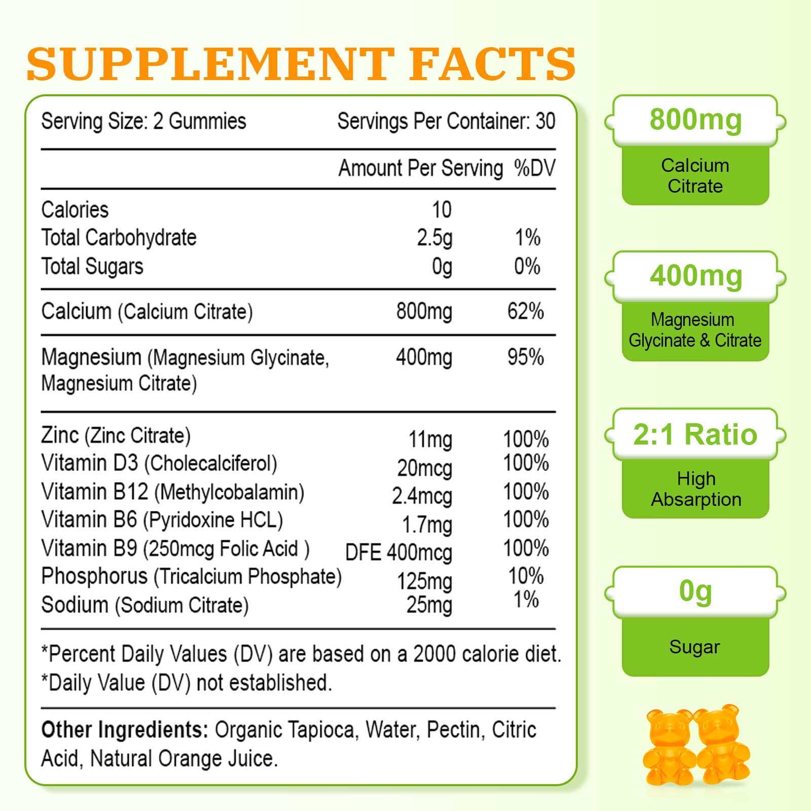 Vazatisi calcium magnesium zinc gummies orange flavor close-up; tasty chew