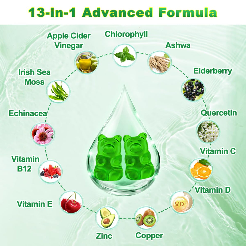 Vazatisi Chlorophyll Gummies ingredients panel highlighting ashwagandha and vitamins