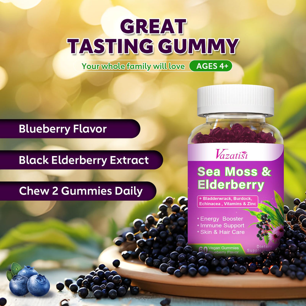Vazatisi family-friendly elderberry gummies shown being enjoyed by all ages.