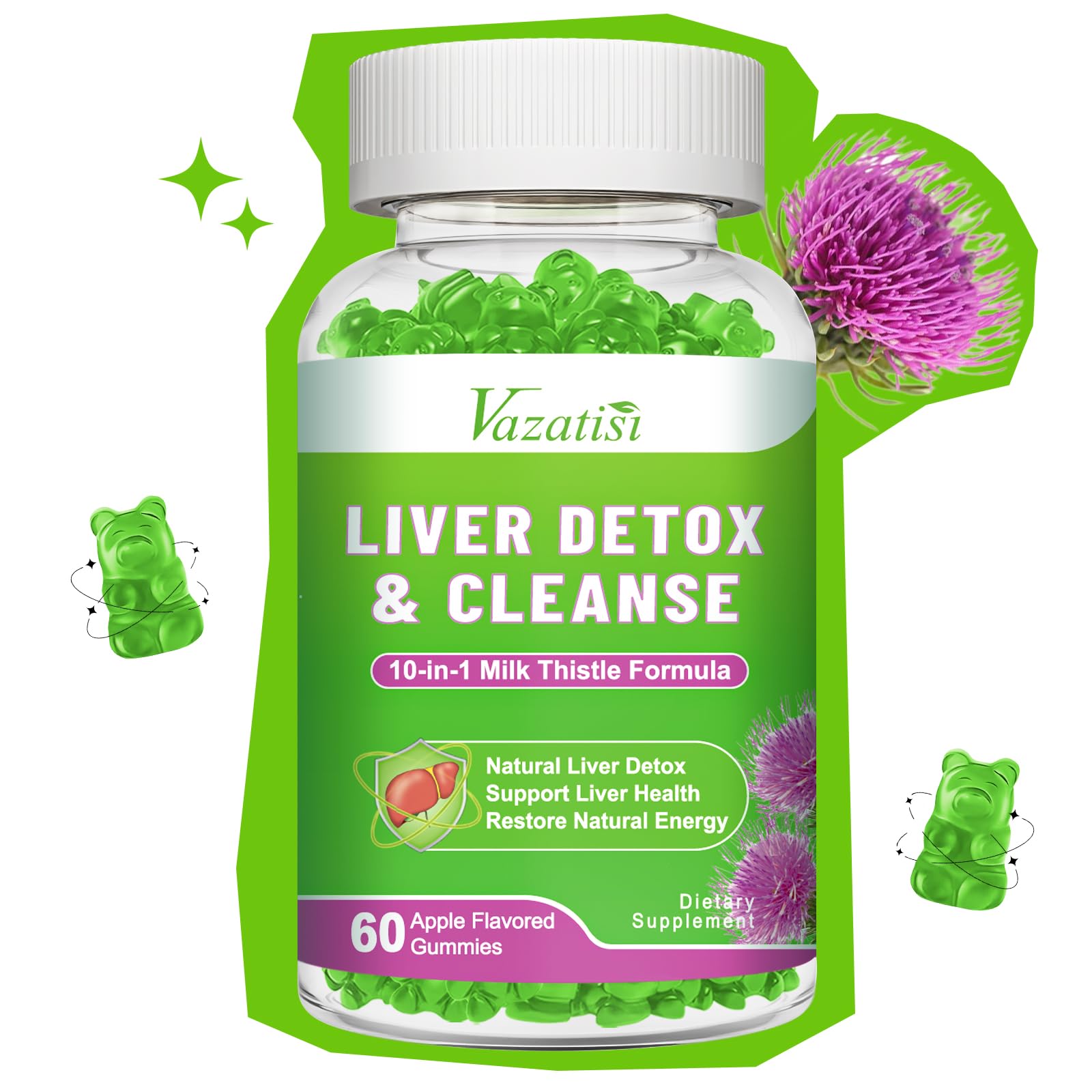 Vazatisi Milk Thistle Gummies bottle with apple flavor