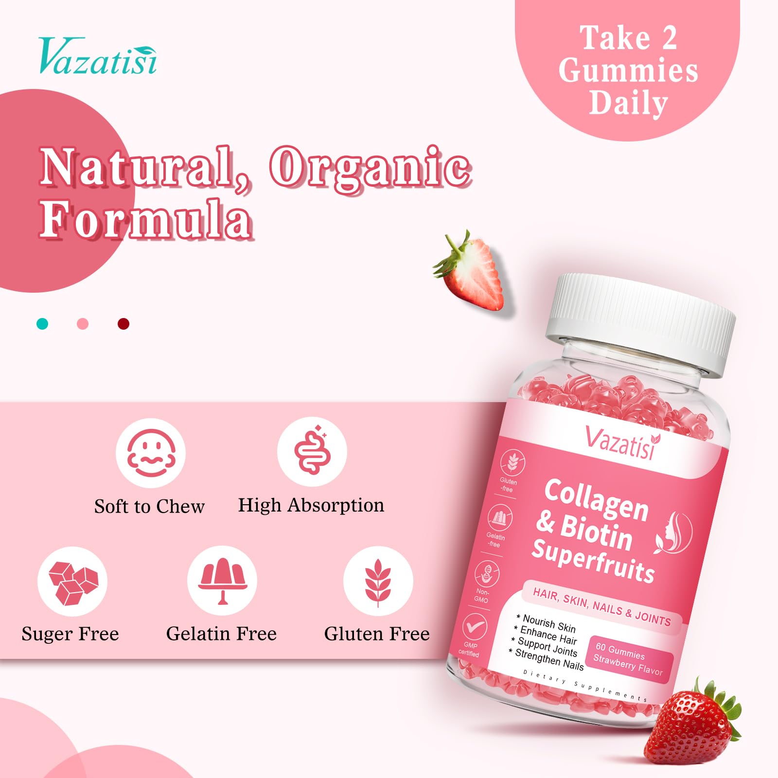 Vazatisi strawberry-flavored chews present a tasty option for hair and nails
