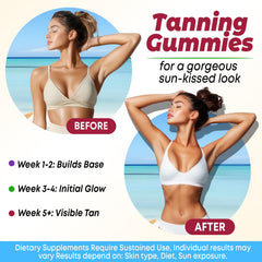 Vazatisi Tanning Gummies ingredients chart lists 12 skin-nourishing nutrients.