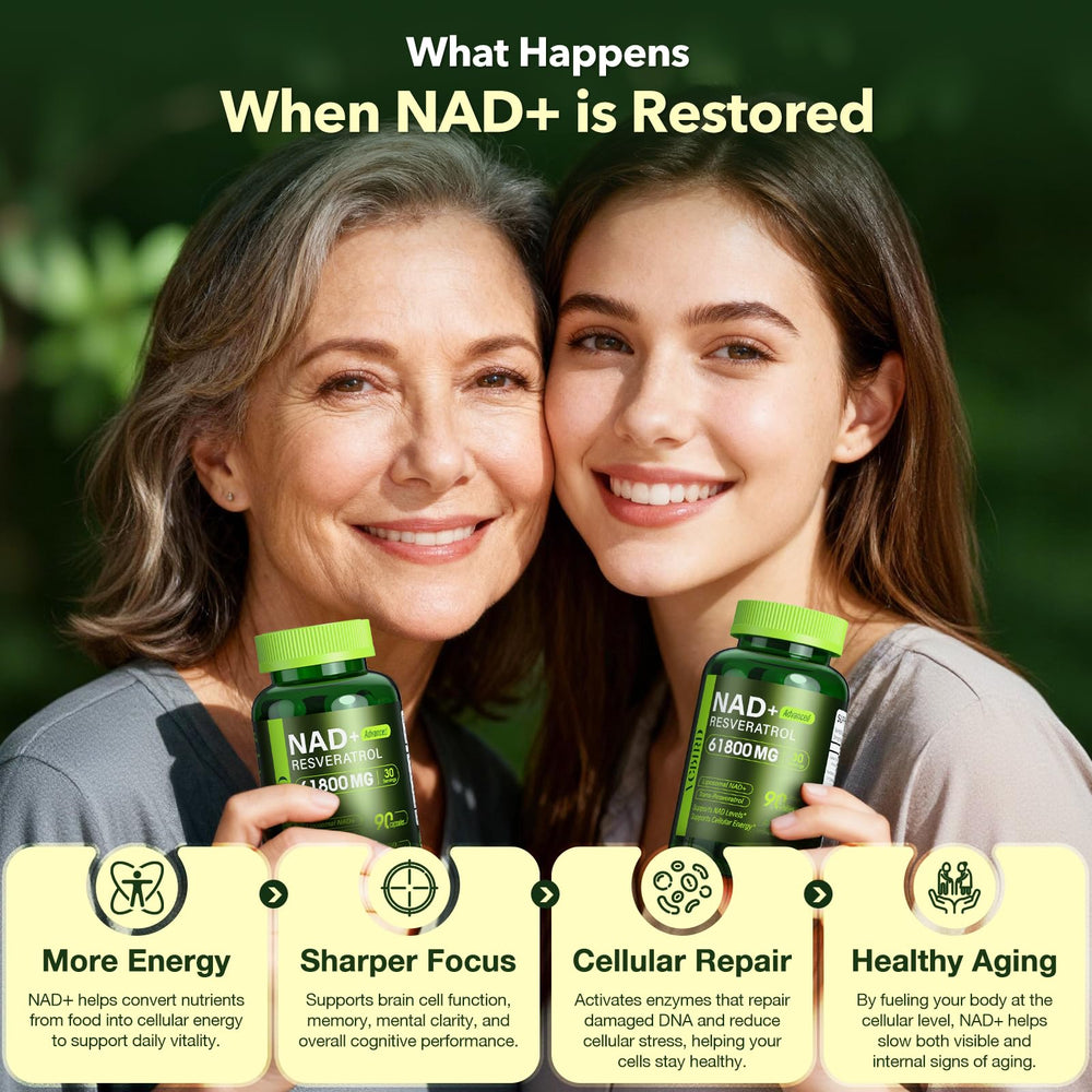 VCBIRD Nad+ Resveratrol label detail zoom highlights resveratrol blend.