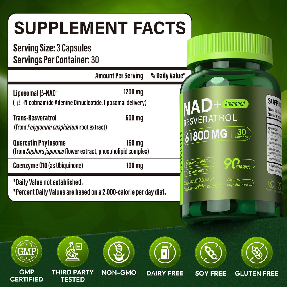 VCBIRD Nad+ Resveratrol 90-count packaging on a clean countertop