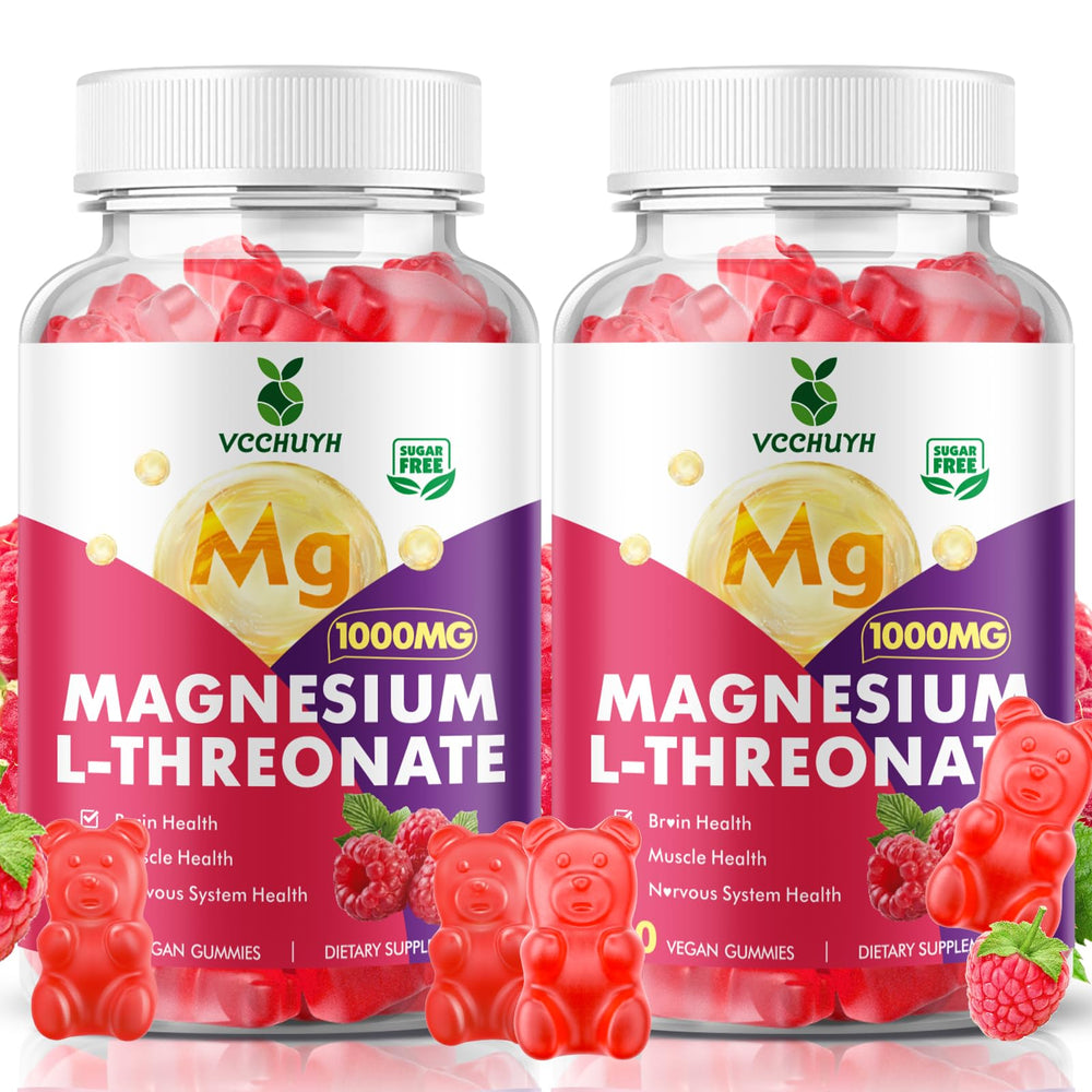 VCCHUYH 2-pack magnesium threonate gummies raspberry bottle for daily wellness.