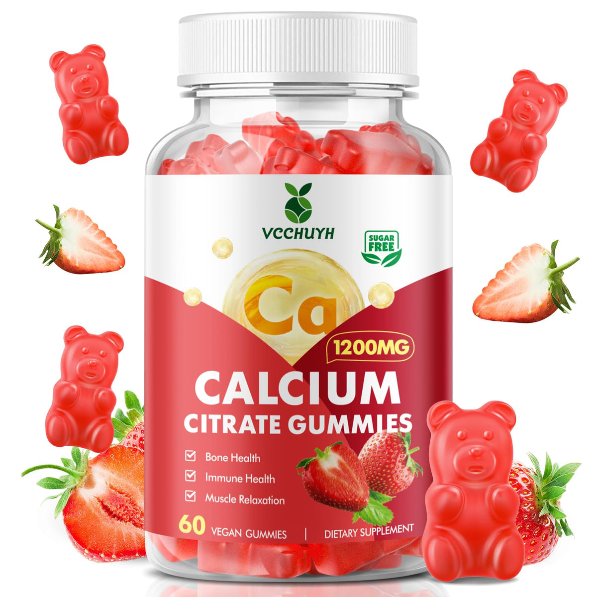 VCCHUYH calcium citrate gummies bottle for convenient daily calcium support