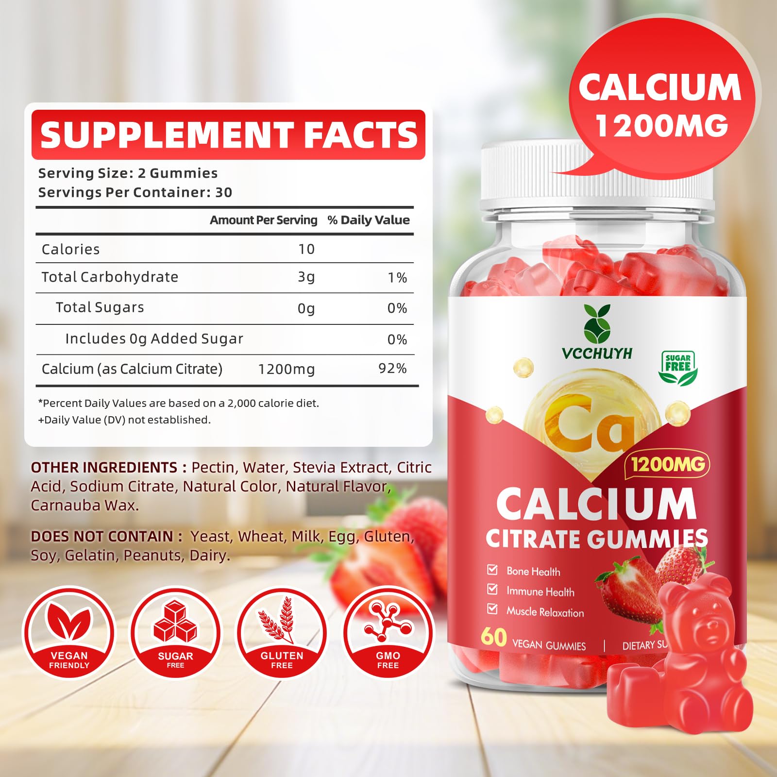VCCHUYH gummies closeup showing strawberry flavor and chewable texture