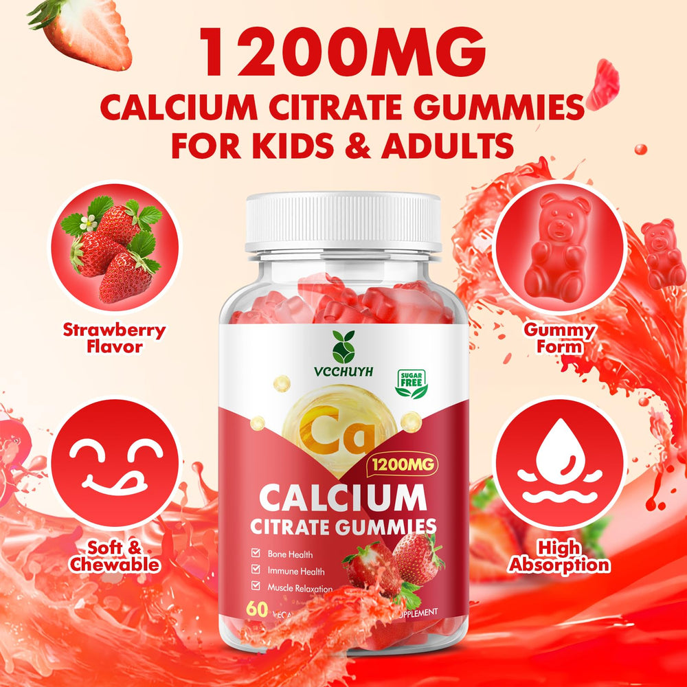 VCCHUYH calcium citrate gummies strawberry flavor chews ideal for active days