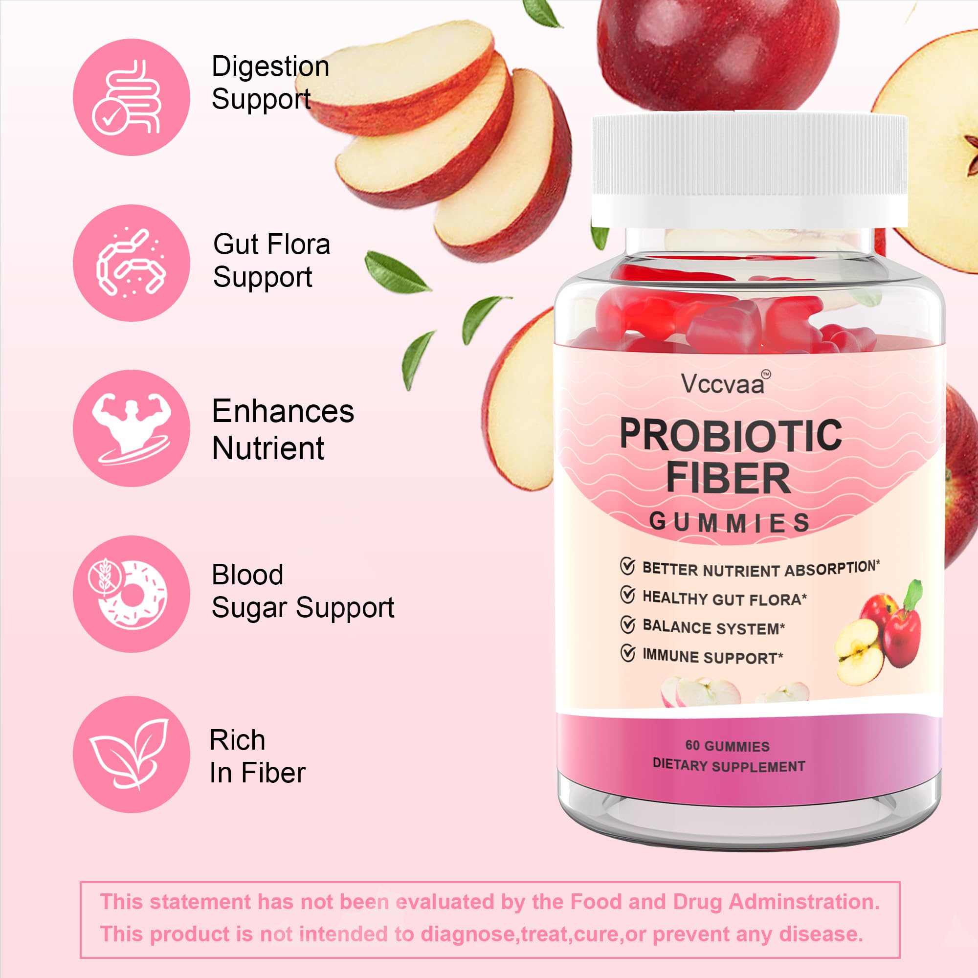 Vccvaa 9-in-1 gummies nutrition label highlighting fiber and probiotics