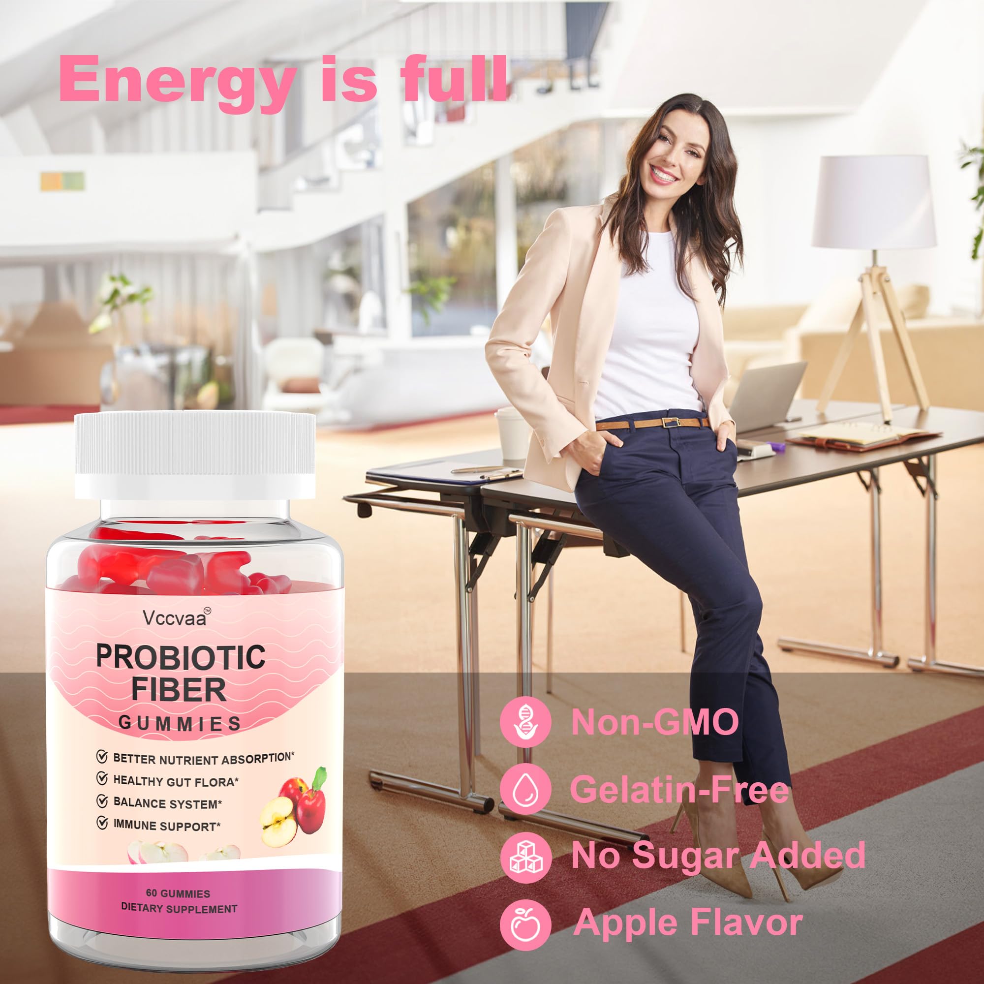 Vccvaa 9-in-1 probiotics and fiber facts iconography