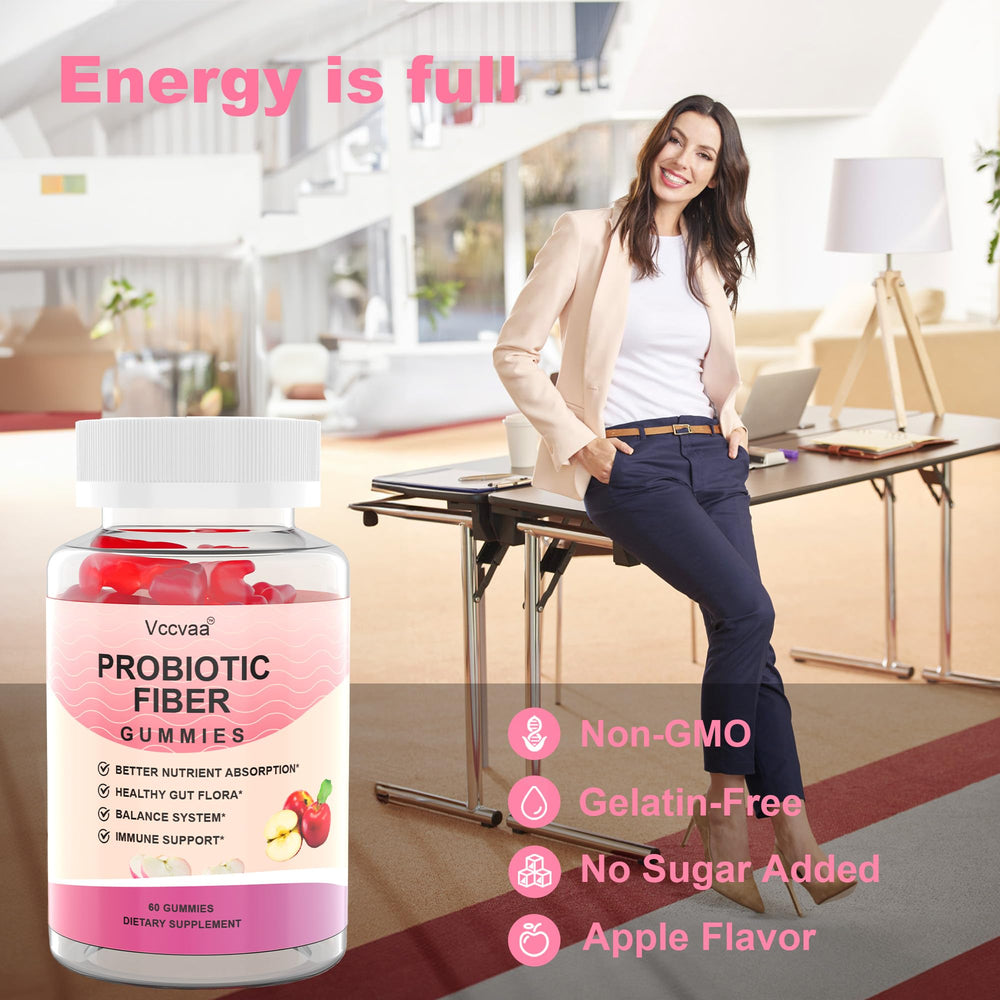 Vccvaa 9-in-1 probiotics and fiber facts iconography
