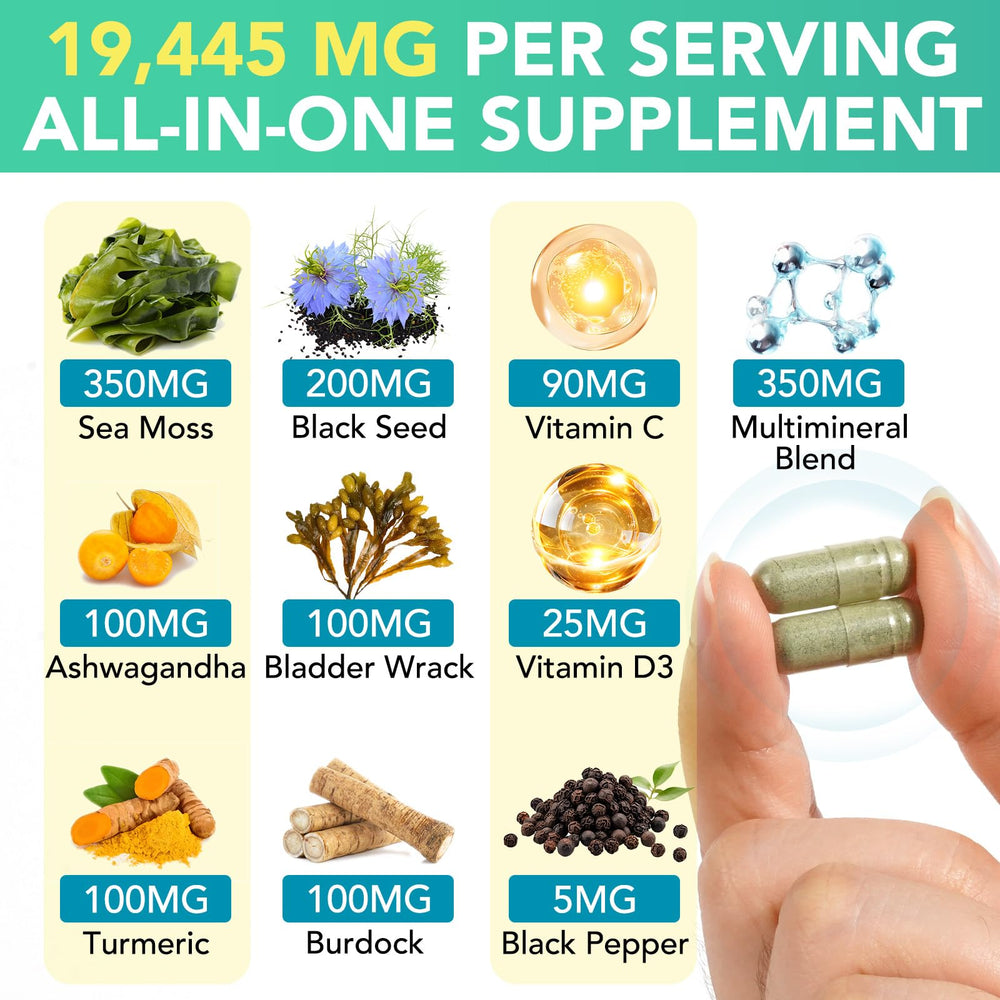 Vceeoy 6-in-1 blend label with sea moss and botanicals.