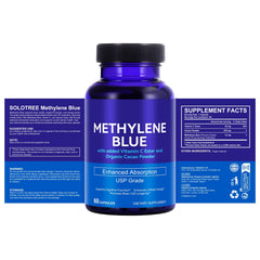 Vceeoy Methylene Blue capsules closeup highlighting the 12 mg dose.
