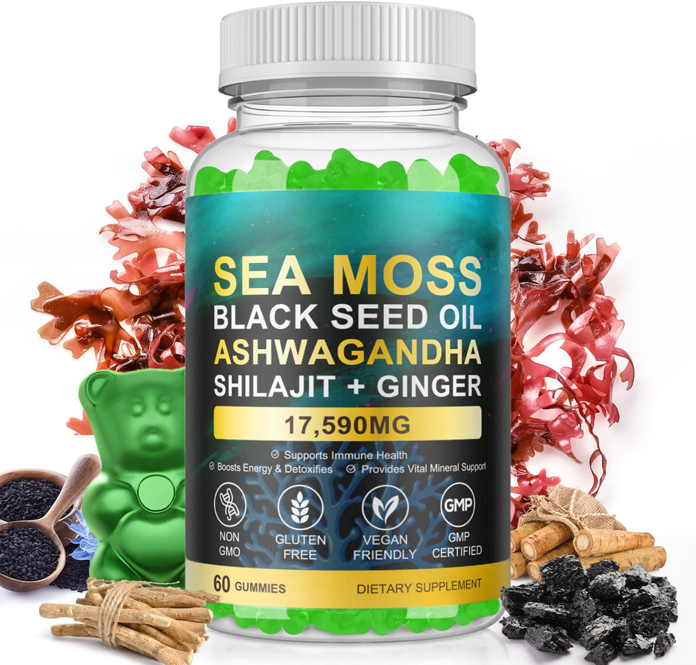 Vceeoy Sea Moss Gummies 60-count packaging for convenient daily use.