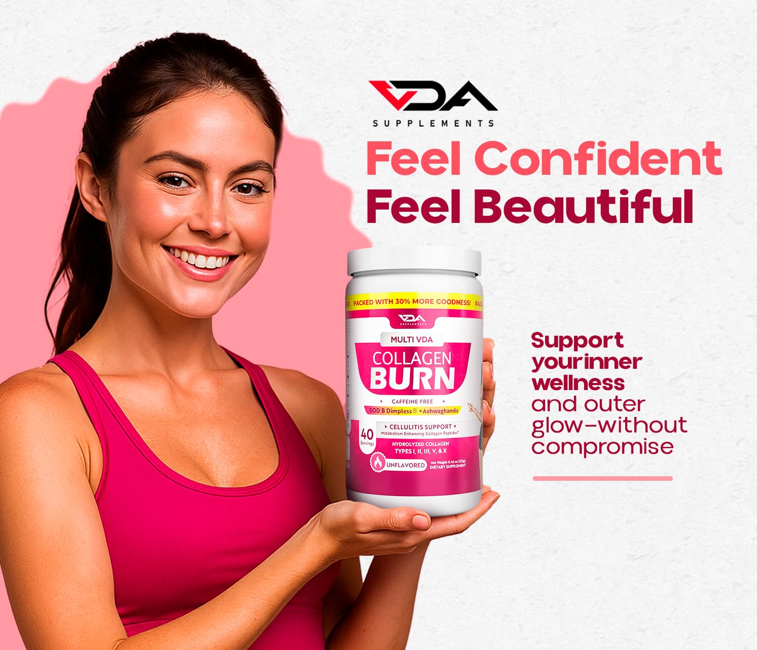 Active lifestyle scene featuring VDA Collagen Burn after a workout