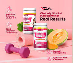 Powder in a glass with VDA Supplements Multi VDA Collagen Burn showing easy mixing