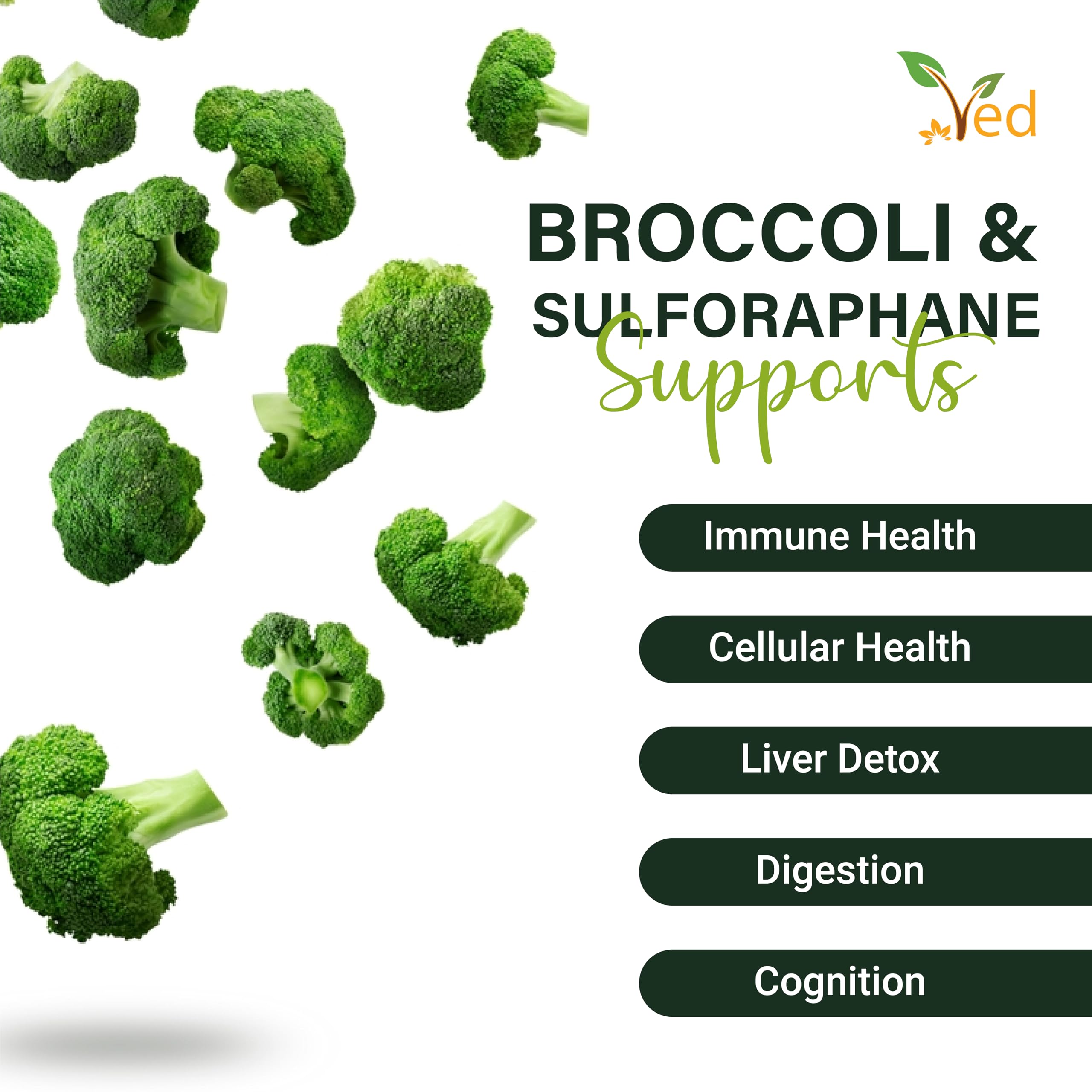 Ved Broccoli Sulforaphane bottle front showing value and 90 capsules
