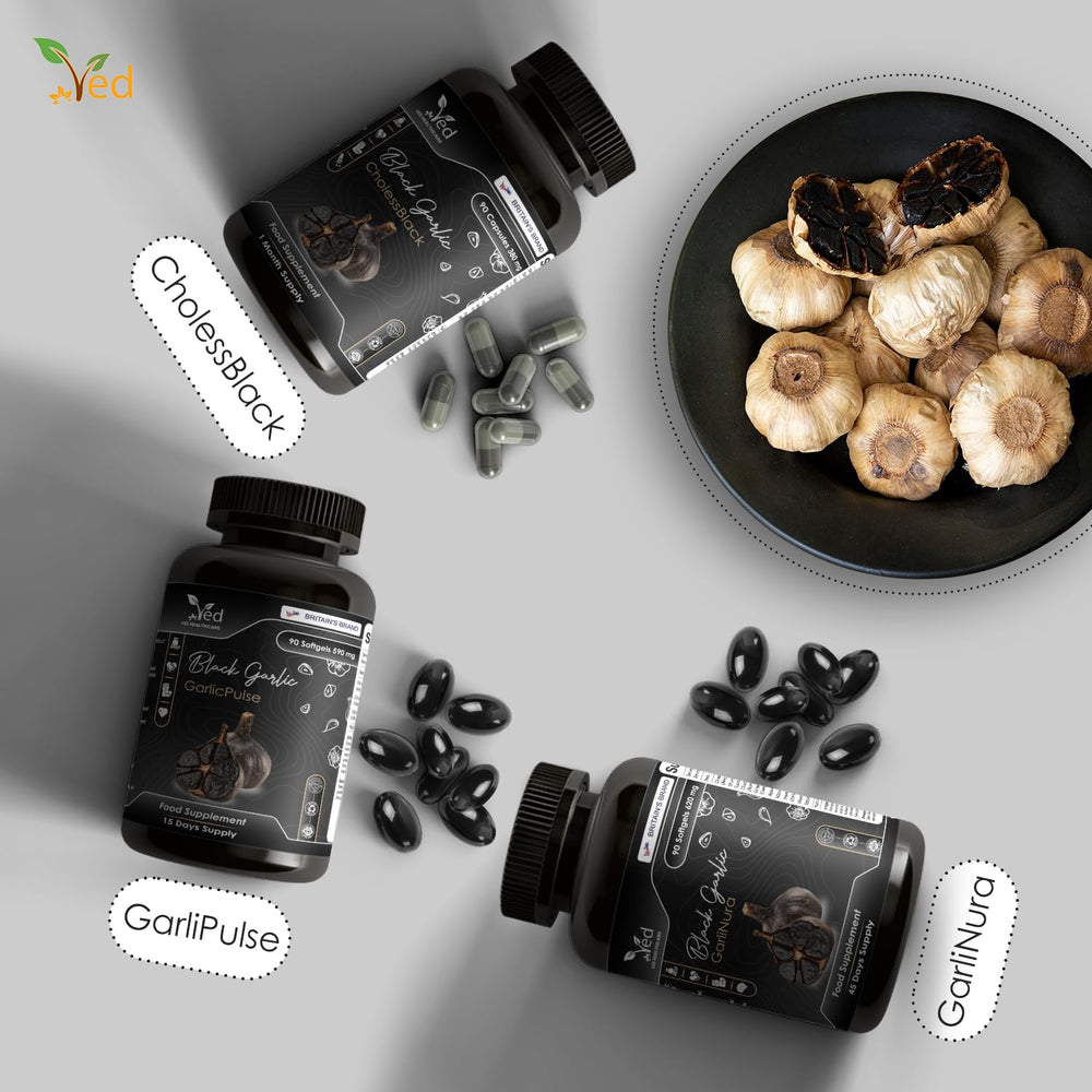 Ved GarliTus label artwork emphasizing purity and care.
