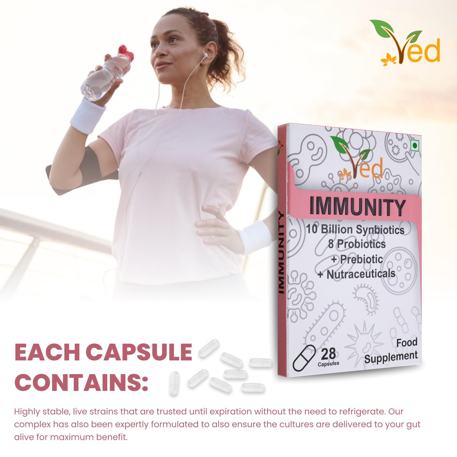Ved Immunity Complex children-friendly bottle image hints at family-friendly daily routine.