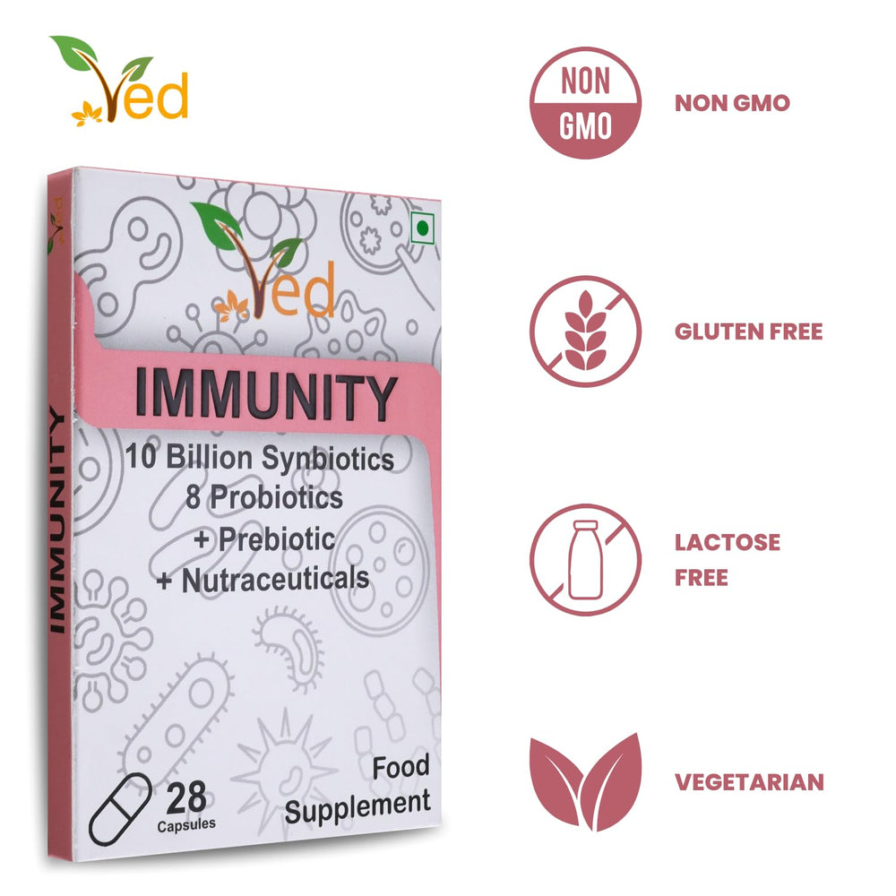 Ved Immunity Complex packaging inside reveals 28 capsules for monthly use.