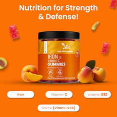 Ved Iron Gummies bottle being poured for easy daily iron intake