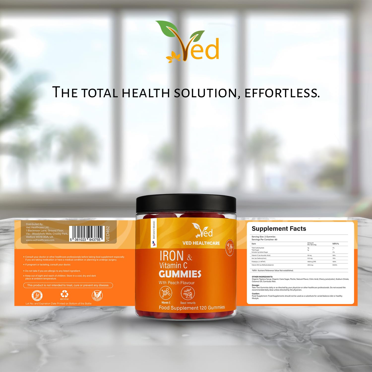 Ved Iron Gummies packaging showing nutrition info for informed choices